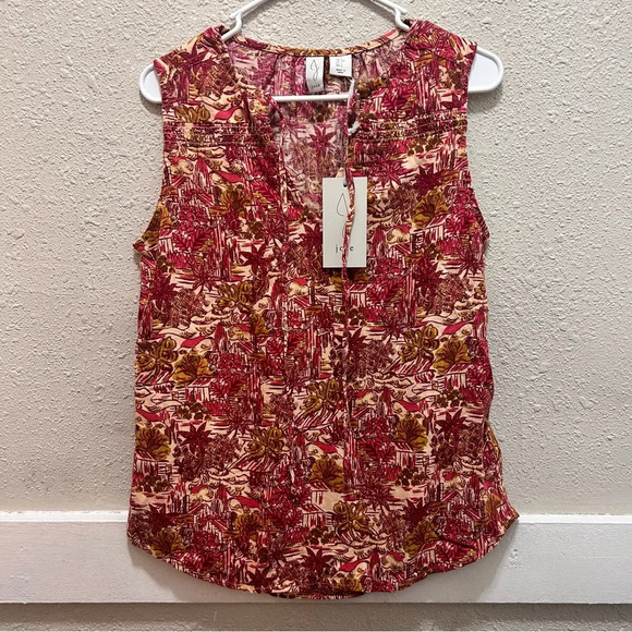 Joie Linen Blend Tie Front V-Neck Pink & Cream Sleeveless Top NWT Small - Picture 1 of 5